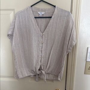 Women's Beige Striped Button-Down Top
